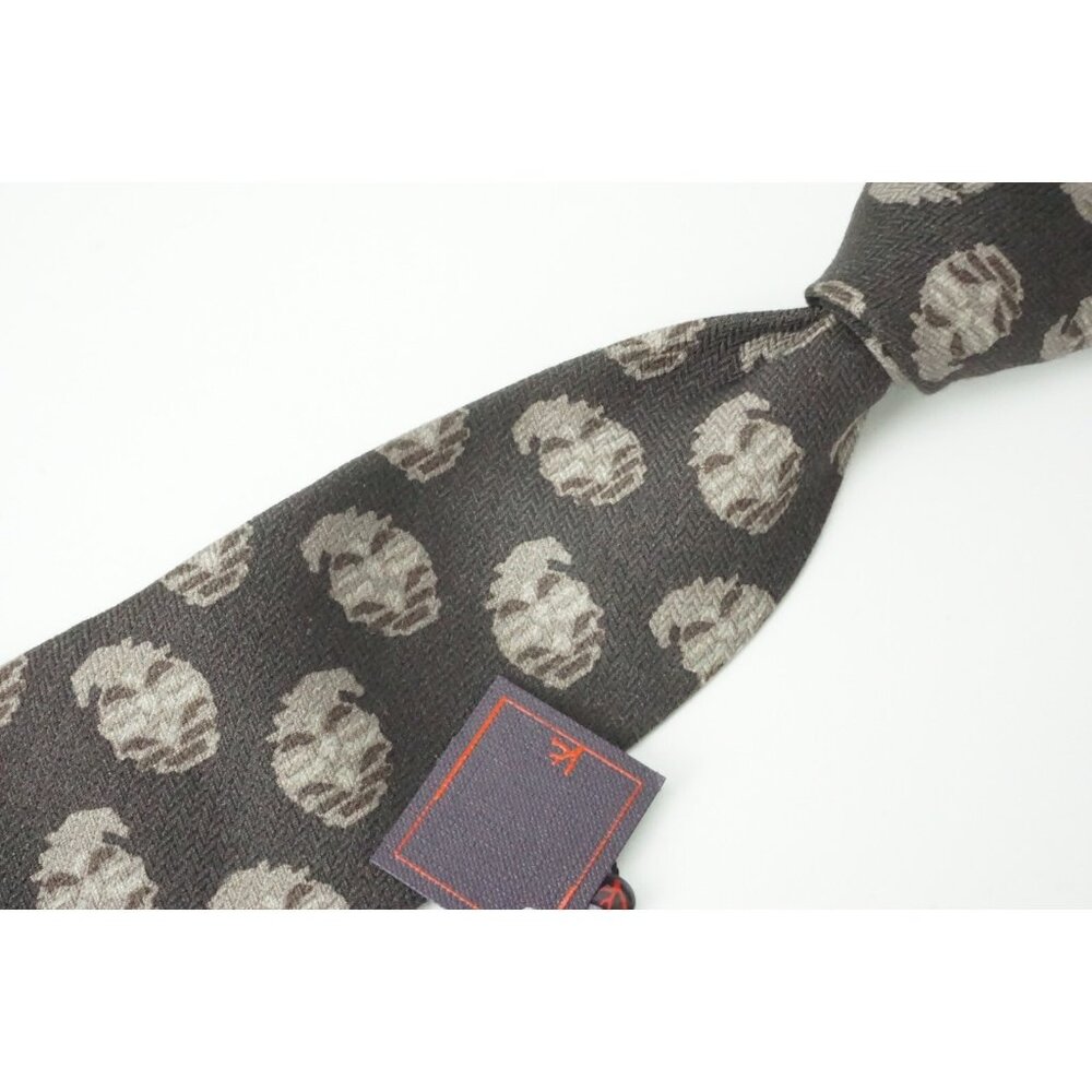 Isaia 7 Fold Cedar Tortilla Woven Herringbone Geometric Wool Blend Tie Brand New